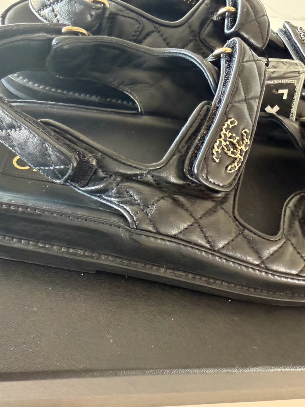 CHANEL Black Quilted Leather CC Logo Dad Sandals with Box - Picture 3 of 9